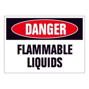 Danger Flammable Liquids sign with bold red and black hazard warning for workplaces, labs, and storage areas.